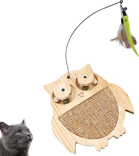 Vista 9 de Petest Juguete interactivo para gatos de sisal natural con bolas de hierba gatera, diseño de peces
