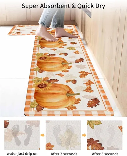 Vista 4 de Tapete de baño de calabaza a cuadros para bañera, antideslizante, de secado rápido y absorbente, de tierra de diatomeas, fregadero de cocina