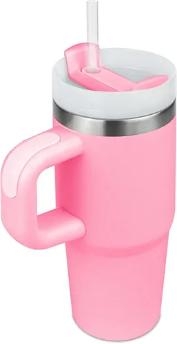 Vista 14 de Vaso de 14 oz con asa y pajita, vaso de 14 oz para niños con tapa y pajita, vasos de acero inoxidable para niños, para deportes al aire libre