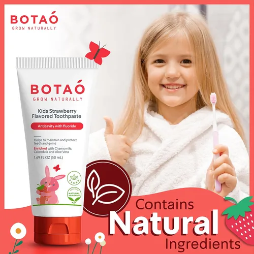 Vista 7 de Botao Pasta dental anticaries con sabor a fresa natural para niños, máxima protección contra la caries, limpia los dientes de los niños, protege