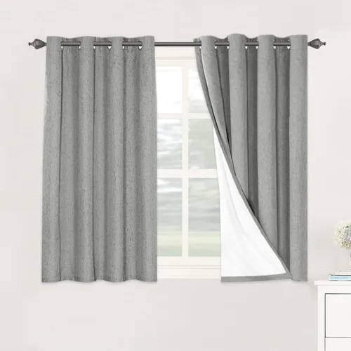Vista 57 de H.VERSAILTEX Cortinas 100% opacas con aislamiento térmico, texturizadas, de lino, con bloqueo completo de calor y luz, para sala de estar y Negro