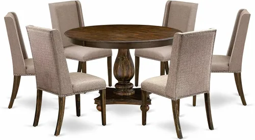 Vista 17 de East West Furniture F2FL5-716 - Juego de mesa de comedor de 5 piezas, incluye una mesa de cocina redonda con pedestal y 4 sillas de comedor Parson
