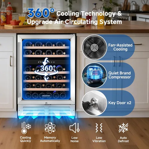 Vista 3 de BODEGA COOLER Wine Fridge Cooler - 24 Inch Dual Zone Wine Fridge Hold 46 Bottles, 41-72°F Wine Refrigerator, Built in Fridge, Freestanding
