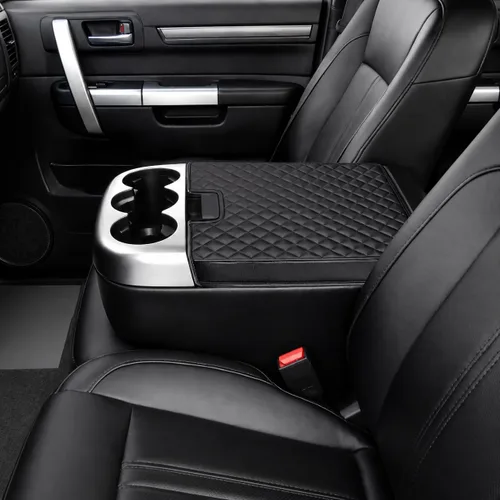 Vista 123 de Great-luck Funda de cuero para consola central, almohadilla para reposabrazos, accesorios de cubierta de caja (costuras rojas) para BMW X1 2023 2024