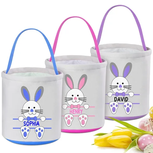 Vista 6 de Paquete de 2 cestas de Pascua personalizadas con asa, lona, azul