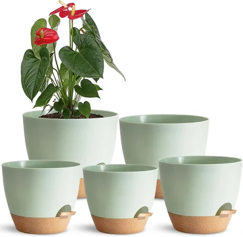 Vista 13 de Macetas de riego automático con orificio de drenaje, macetas para plantas de flores para interiores y exteriores, macetas de plástico negro
