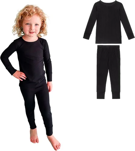 Vista 48 de Posh Peanut Pijamas para niñas, suaves, de viscosa de bambú para niños, pijamas a juego de manga larga para niñas