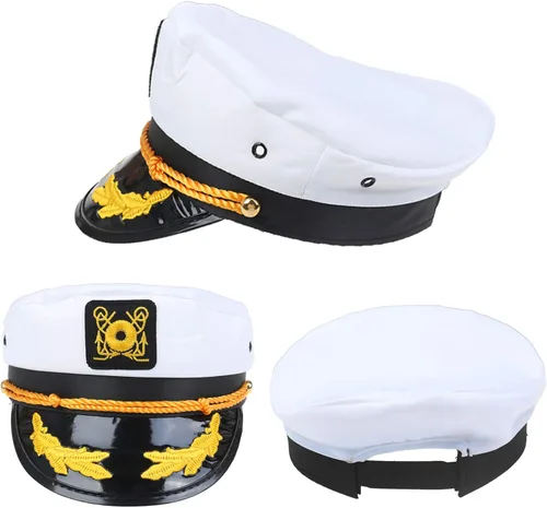 Vista 6 de Olgaa Paquete de 4 sombreros de capitán ajustables para yate, azul marino, accesorios de crucero familiar para hombres, mujeres y niños