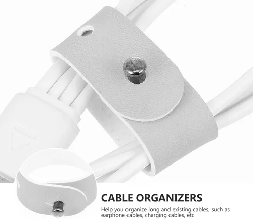 Vista 8 de Uonlytech 6 piezas de cuero enrollador de hebilla de cables de PC, soporte de cable de escritorio, soporte de cable de datos, suministros de línea
