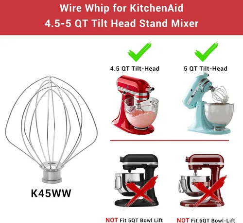 Vista 3 de Accesorio de látigo de alambre para KitchenAid, accesorios para mezclador KitchenAid de 4.5 a 5 cuartos de galón, repuesto K45WW, reemplazo