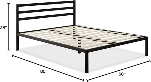 Vista 3 de Base de cama de metal Queen con cabecero y listones de madera