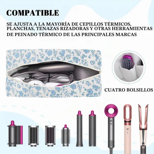 Vista 3 de Herramientas para el cabello Bolsa de transporte de viaje, bolsa floral acolchada para Shark Flexstyle Azul