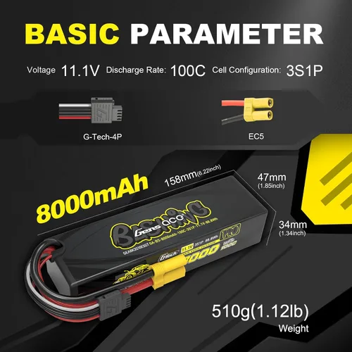 Vista 4 de Gens ace 8000mah 3S1P 100C 11.1V G-Tech con enchufe EC5 (2 piezas)