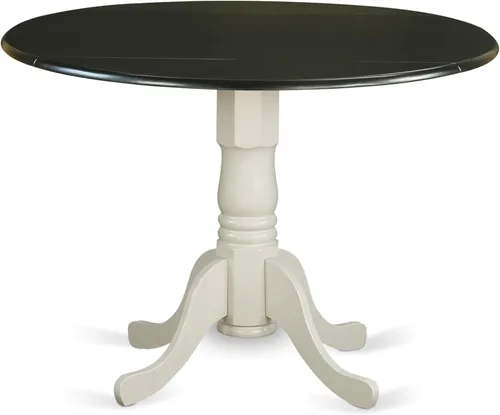 Vista 25 de East West Furniture DLT-BLK-T mesa de comedor redonda - con tapa redonda y 2 hojas desplegables y pata de pedestal, 42x29.5 pulgadas, acabado negro