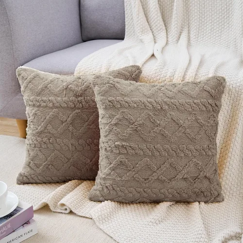Vista 3 de uxcell Juego de 2 fundas de almohada de felpa de lana sintética, fundas de almohada con patrones geométricos, fundas de almohada decorativas