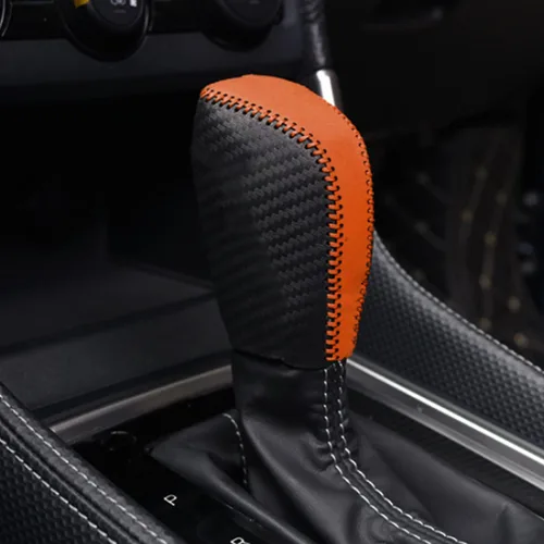 Vista 9 de Cubierta de Cuero para Pomos de Palanca de Cambios de Automóvil, Cubierta de Mango de Engranaje de Palanca de Cambios para Subaru Crosstrek/Impreza