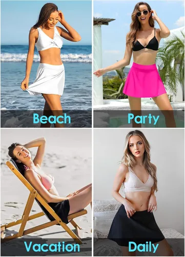 Vista 7 de beautyin falda de natación para mujer, lisa, control del abdomen, con bragas integradas