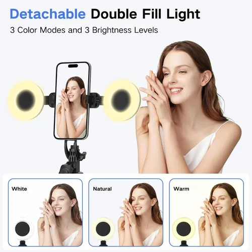Vista 2 de Trípode de metal para selfie stick para iPhone con luz, selfiestick de teléfono celular de 70 pulgadas con control remoto, soporte de trípode