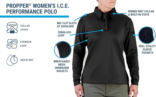 Vista 3 de Propper Polo de manga larga I.c.e. Performance para mujer, azul marino lapd, talla XL