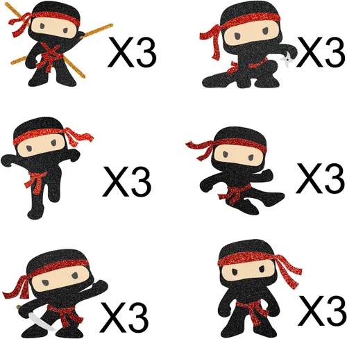Vista 2 de 18 piezas de adornos para cupcakes de ninja con temática de fiesta de cumpleaños para niños y niños