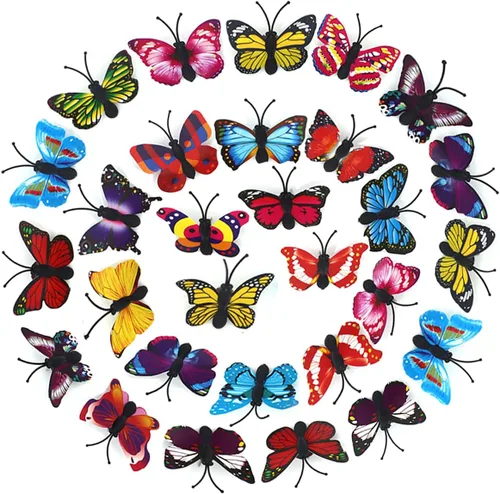 Vista 2 de 30 tachuelas de mariposa para pulgar, pasadores de empuje suaves y planos para fotos, pared, mapas, tablón de anuncios o corchos, hogar, escuela