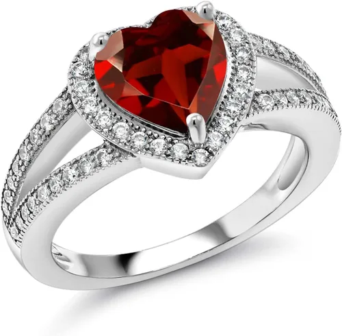 Vista 18 de Gem Stone King Anillo de halo de moissanita blanca y piedra natal de corazón de 0.315 in para mujer, plata de ley 925, joyería para aniversario