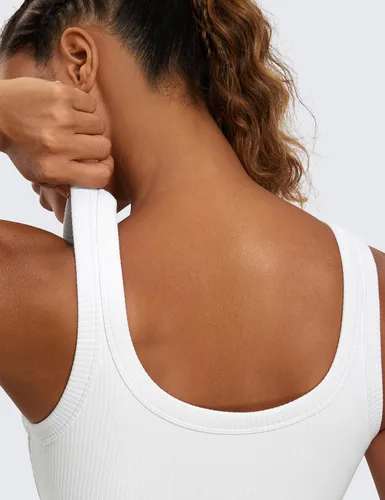 Vista 4 de CRZ YOGA Ribbed Sports Bras for Women - U Back Wireless Medium Impact Sports Bra Padded Yoga Workout Bra
