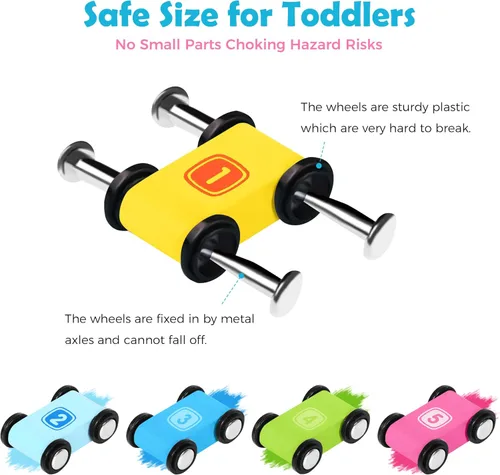Vista 3 de Belleur - Juego Montessori para niños de 1 a 3 años, pista de carreras de coches para niños pequeños con 5 coches mini y 5 rampas, juego de juguetes