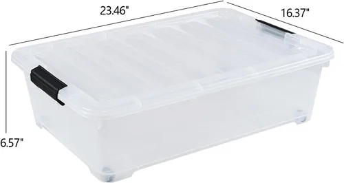 Vista 2 de Cajas de almacenamiento de plástico de 25 cuartos de galón debajo de la cama, contenedor de almacenamiento con ruedas, paquete de 3, transparente