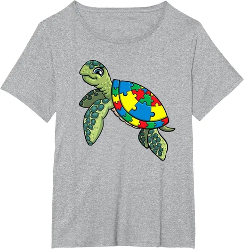 Vista 9 de Turtle Puzzle Pieces for Autism Awareness Kids Women Teacher T-Shirt Asphalt Grey
