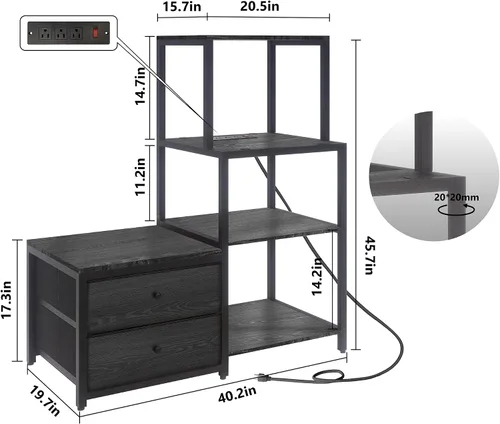 Vista 3 de Soporte para Mini Refrigerador con Almacenamiento, Microondas y Soporte para Mini Refrigerador con Toma de Corriente, Barra de Café, Panadero