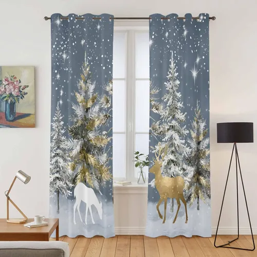 Vista 49 de Libaoge Cortinas de Navidad para cocina, dormitorio, juego de 2 paneles, diseño de muñeco de nieve de Navidad, cortinas de invierno con copos