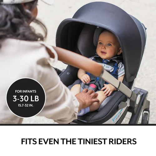 Vista 5 de Evenflo GOLD Shyft DualRide Silla de coche y cochecito para bebé Combo con almacenamiento de equipaje (Gris Luna de Miel)