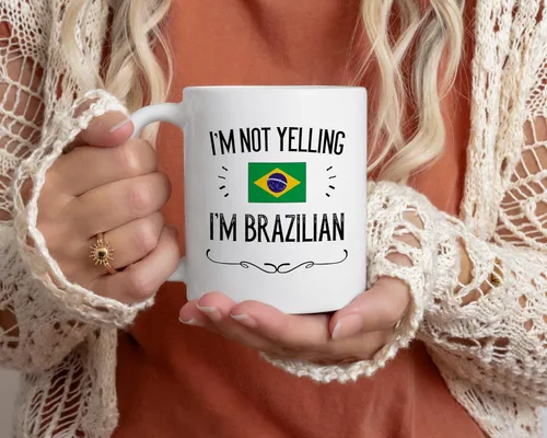 Vista 2 de Casitika Recuerdo y regalos del orgullo brasileño. Taza de café de 11 onzas. Idea de regalo para esposa, marido, amigo o compañero de trabajo