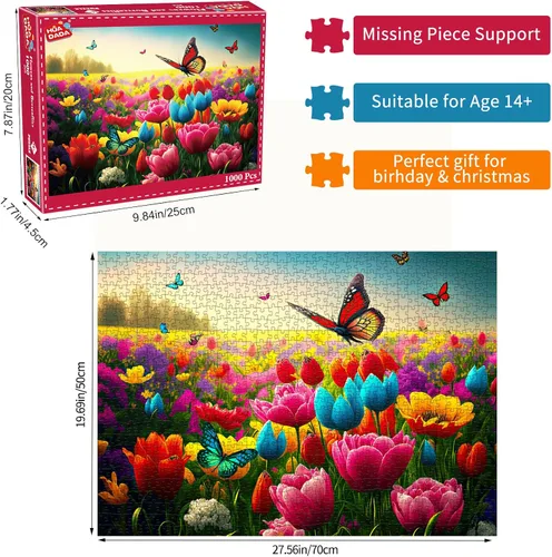 Vista 2 de HUADADA Rompecabezas para adultos de 1000 piezas para adultos, juego desafiante, rompecabezas de mariposa con letras en la parte posterior