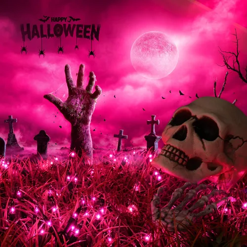 Vista 2 de BRIZLED - 100 unidades de luces de cadena para Halloween Connectable; UL Certified; Black Wire Outdoor Spooky Incandescent Light for Indoor