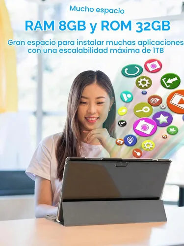 Vista 5 de Tableta 2 en 1 con teclado, estuche, mouse y lápiz capacitivo, tableta Android de 10 pulgadas 14 Tablets PC, 6 GB de RAM+32 GB ROM, compatible