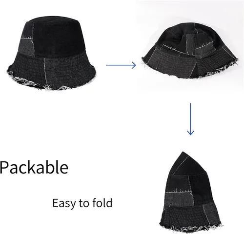 Vista 4 de MILAKOO Gorra unisex de pescador de mezclilla lavada para mujer, de ala ancha, ligera, plegable