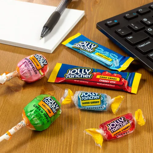 Vista 6 de JOLLY RANCHER - Surtido de caramelos con sabor a fruta en bolsa a granel, 42.01 oz Large bag of Individually wrapped hard candy lollipops and