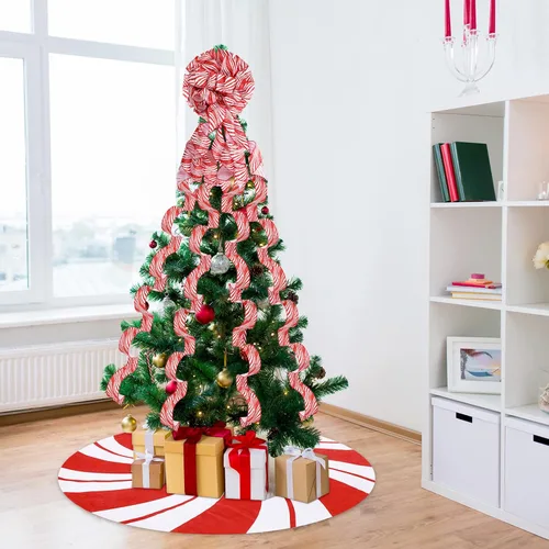 Vista 7 de Zomiboo Juego de decoración para árbol de Navidad incluye lazo de Navidad con bastón de caramelo, arco decorativo de 31.5 pulgadas, rojo y blanco