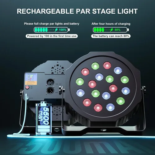 Vista 4 de U`King Luces LED Par de luces inalámbricas alimentadas por batería para eventos 18W RGB luz de iluminación de escenario recargable 20 horas por