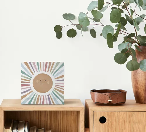 Vista 2 de Mtrgdn Decoración bohemia de arco iris para aula, decoración inspiradora de escritorio para guardería, caja de madera con sol sol sol para aula