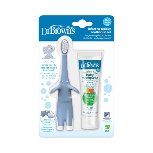 Vista 21 de Dr. Brown's Cepillo de dientes para bebés y niños pequeños, elefante, azul, 0-3 años