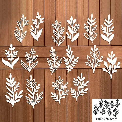 Vista 5 de 8 piezas de hojas troqueladas de corte de metal, plantillas de manualidades de bricolaje, 8 unidades, hojas para álbumes de recortes, plantillas