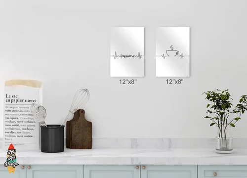 Vista 4 de HB Art Design Coffee Happiness Line Art 2 Panel Metal Print Set Wall Art Coffee Bar Decor Coffee Signs Kitchen Wall Decor Dining Room Restaurant