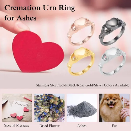 Vista 5 de Minicremation Anillo de urna de cremación para cenizas para mujer, anillo de dedo de corazón de acero inoxidable, impermeable, recuerdo