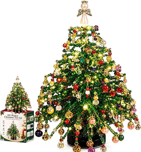 Vista 13 de ZSJO Kit de árbol de Navidad con cuentas para adultos, juego de manualidades de cristal, decoración de mesa (#D)