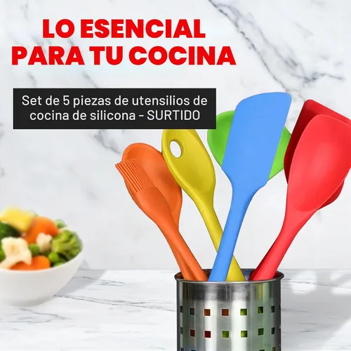 Vista 2 de Chef Craft Juego de herramientas de cocina de silicona premium multicolor de 5 piezas, surtido (42086)