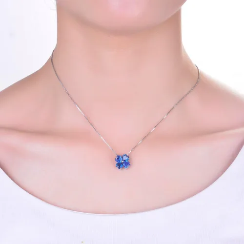 Vista 5 de Collar con colgante hecho a mano de plata de ley 925 con piedra natal colorida para mujer, trébol de cuatro hojas de la suerte, joyería de trébol