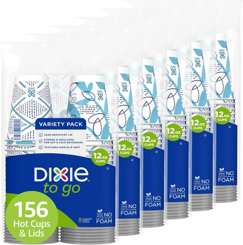 Vista 10 de Dixie To Go Vasos de papel desechables con tapa resistente a fugas, 12 onzas, 60